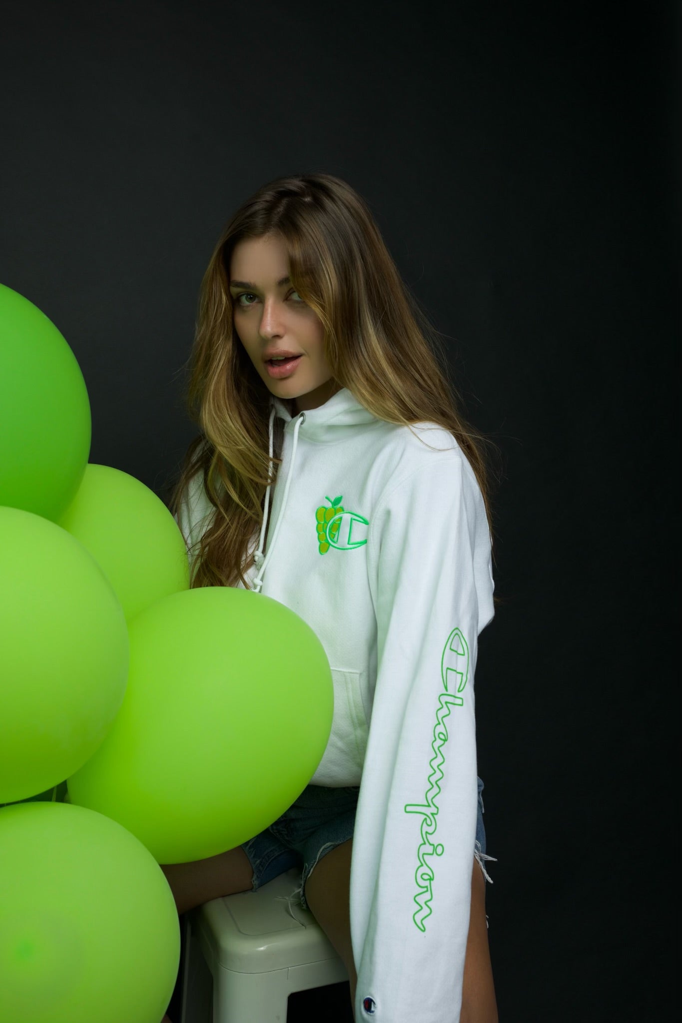 LosPollosTV X Champion “Green Grape” Reverse Weave Hoodie - WHITE