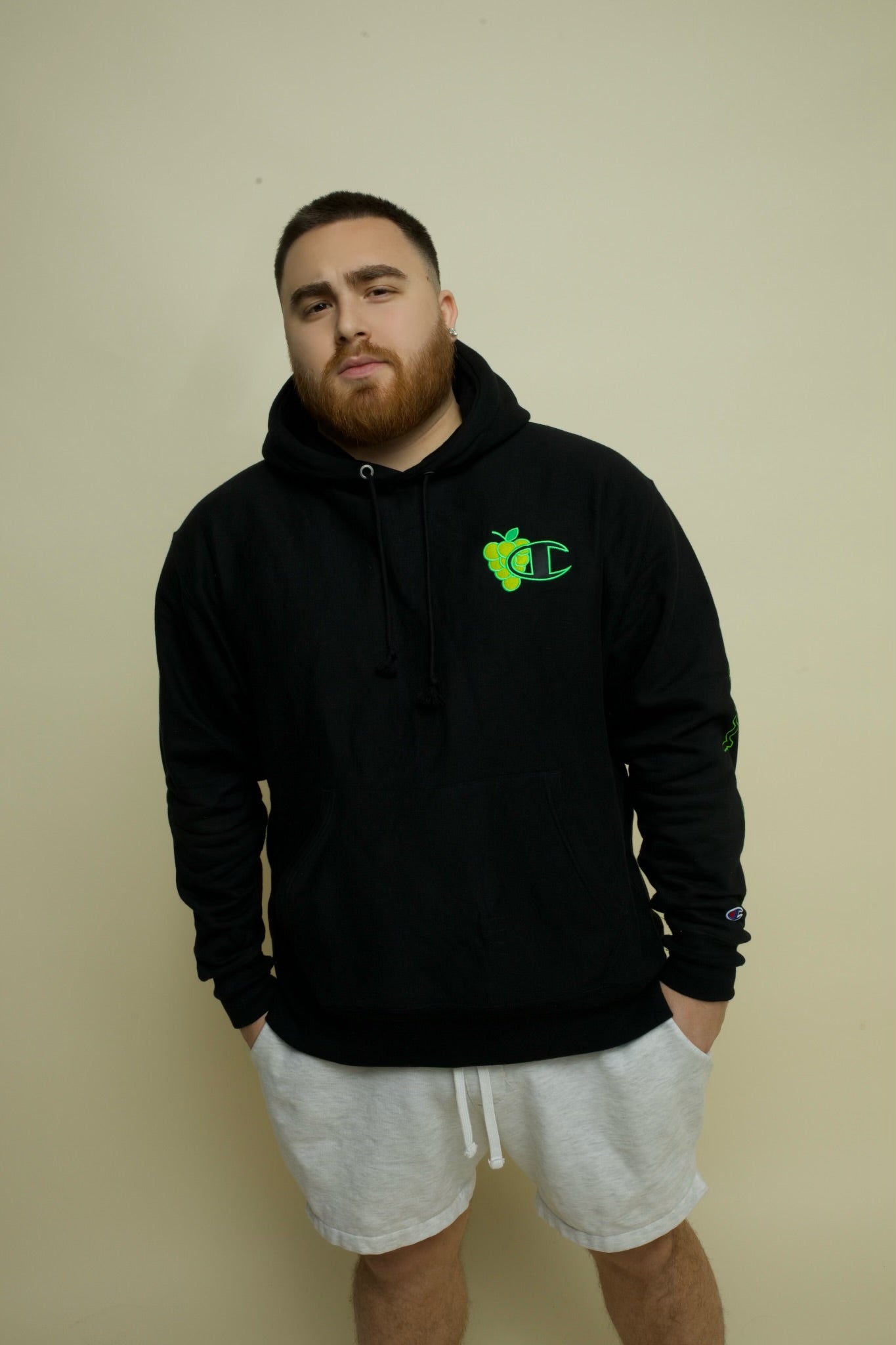 LosPollosTV X Champion “Green Grape” Reverse Weave Hoodie - BLACK