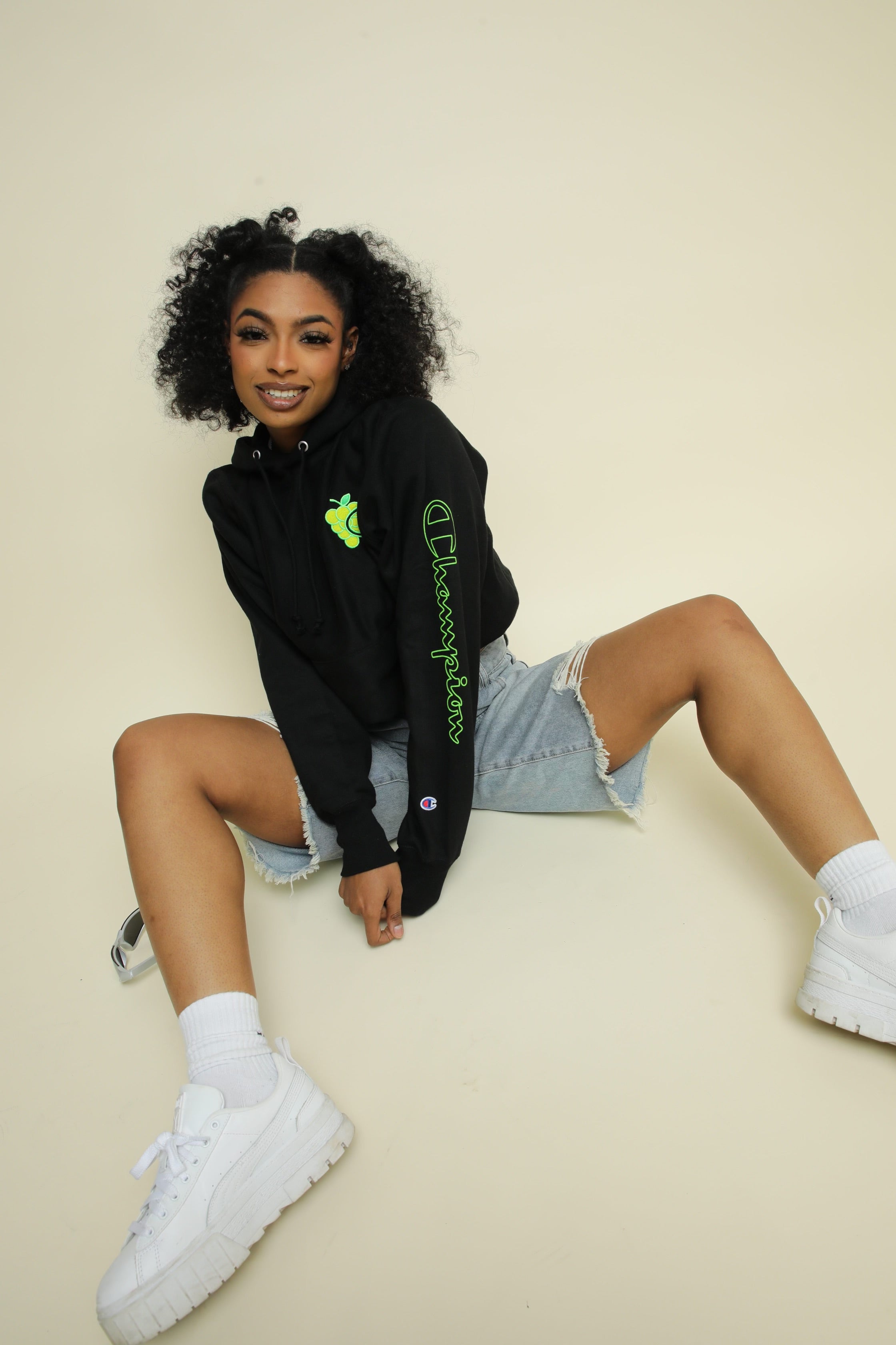 LosPollosTV X Champion “Green Grape” Reverse Weave Hoodie - BLACK