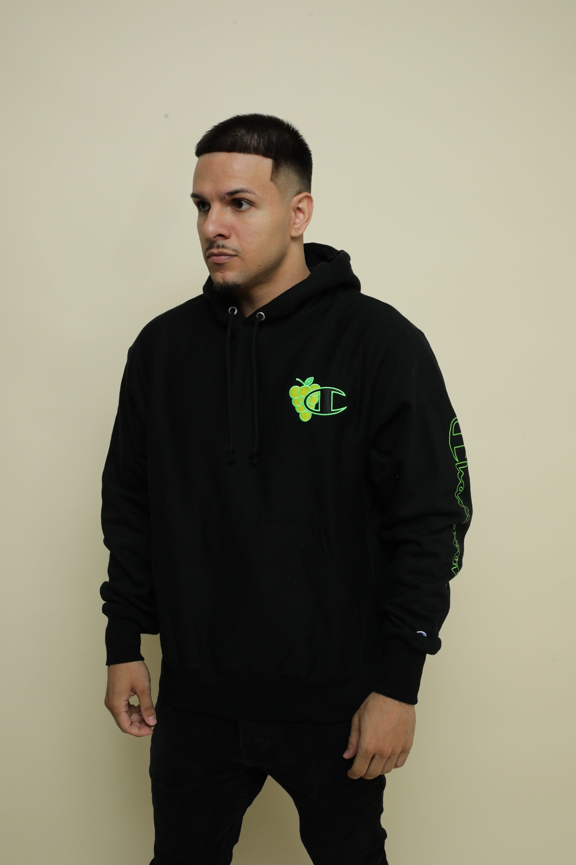 LosPollosTV X Champion “Green Grape” Reverse Weave Hoodie - BLACK
